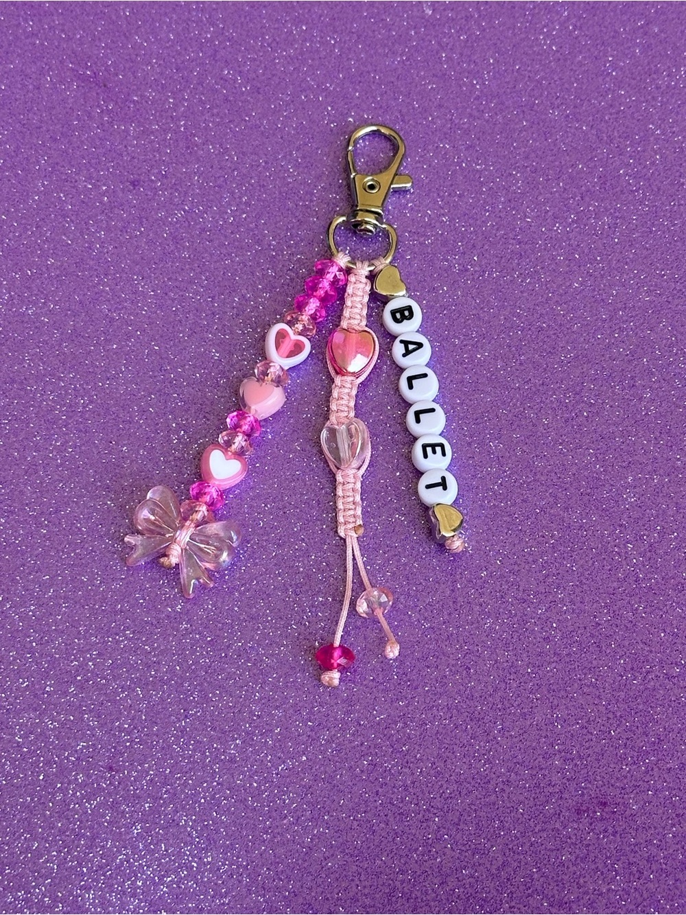 Handmade Pink Ballet Beaded Keychain Charm - Kids Accessory